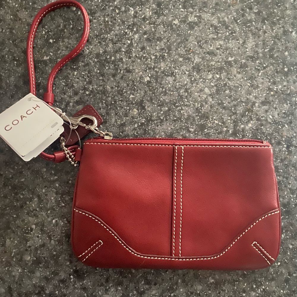 Coach red leather wristlet